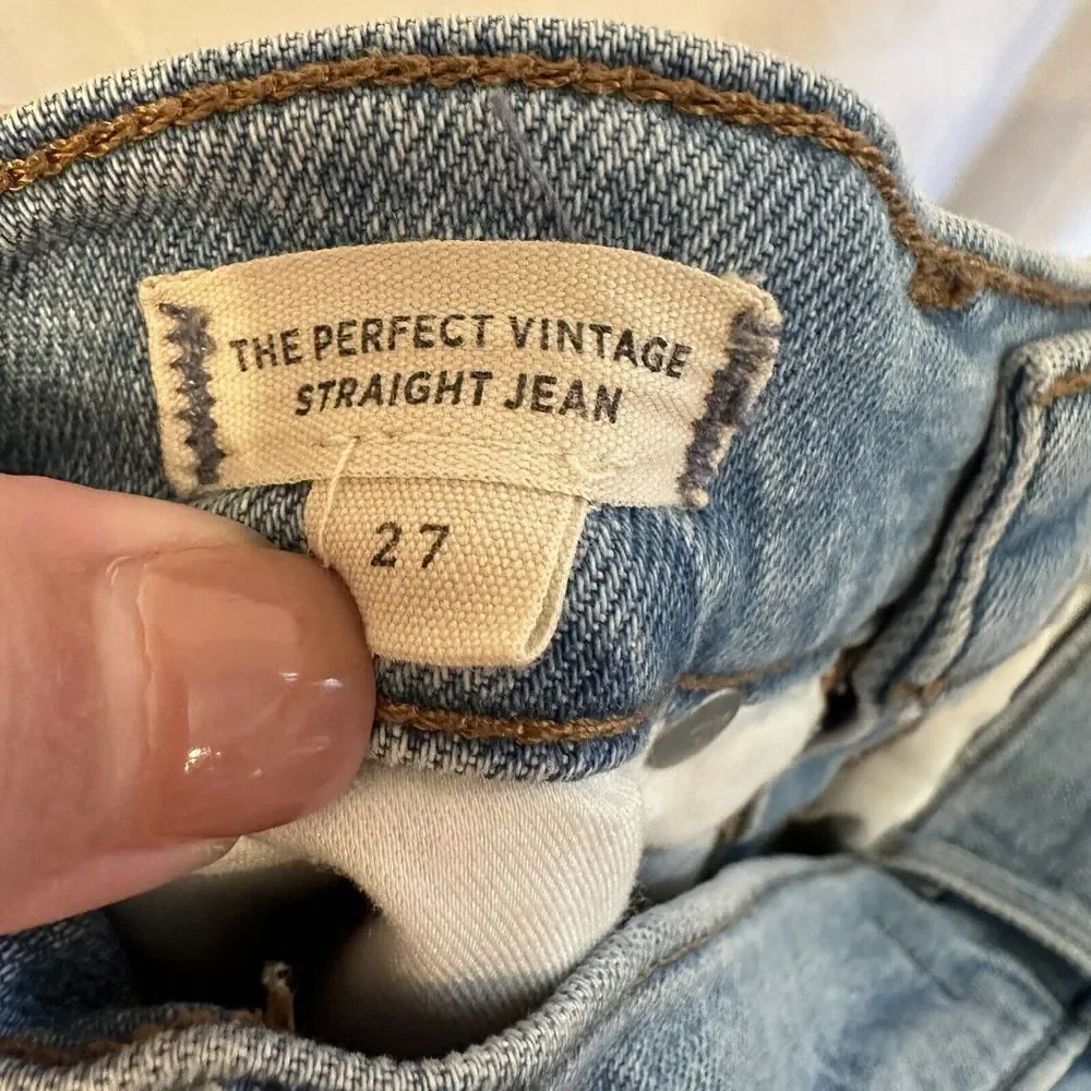 Madewell Womens Size 27 Perfect Vintage Straight Jeans Distressed Light Wash - Picture 7 of 8